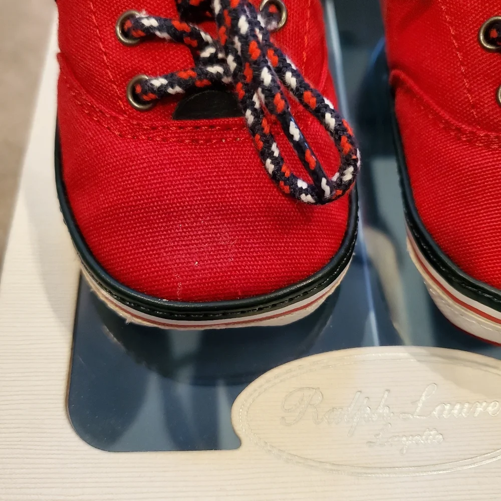 Ralph Lauren Layette Baby Red Canvas Vaughn II Shoes with Box